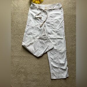 Anthropologie White High-Rise Straight Leg Belted Pants Size 28